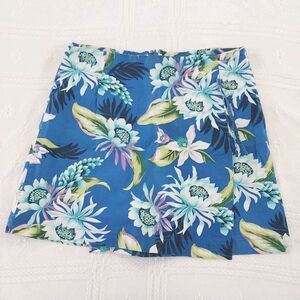 White Stag Stretch Midi Skirt Size 14 Blue With Floral Designs #B054